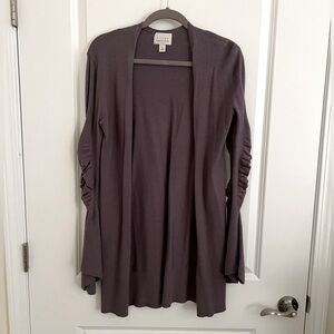 Cozy knit cardigan.  Long. Gray. Size XS. Scrunchy sleeves.  Long sleeve.